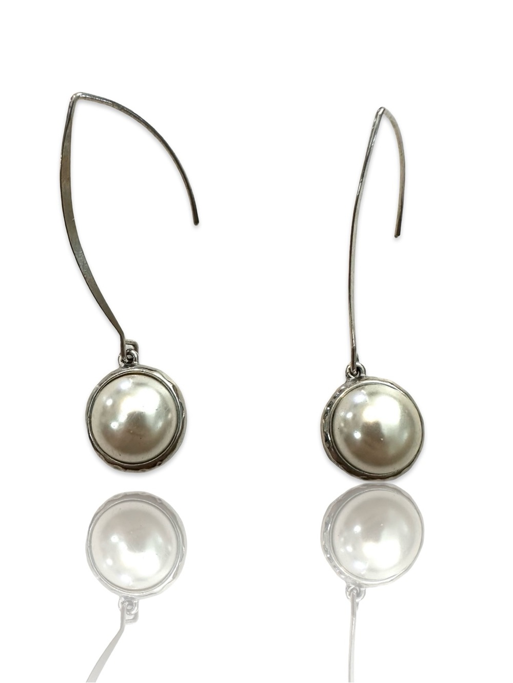 2 for $30 Unique Vintage Silver Drop Earrings with White Pearlescent Cabochons